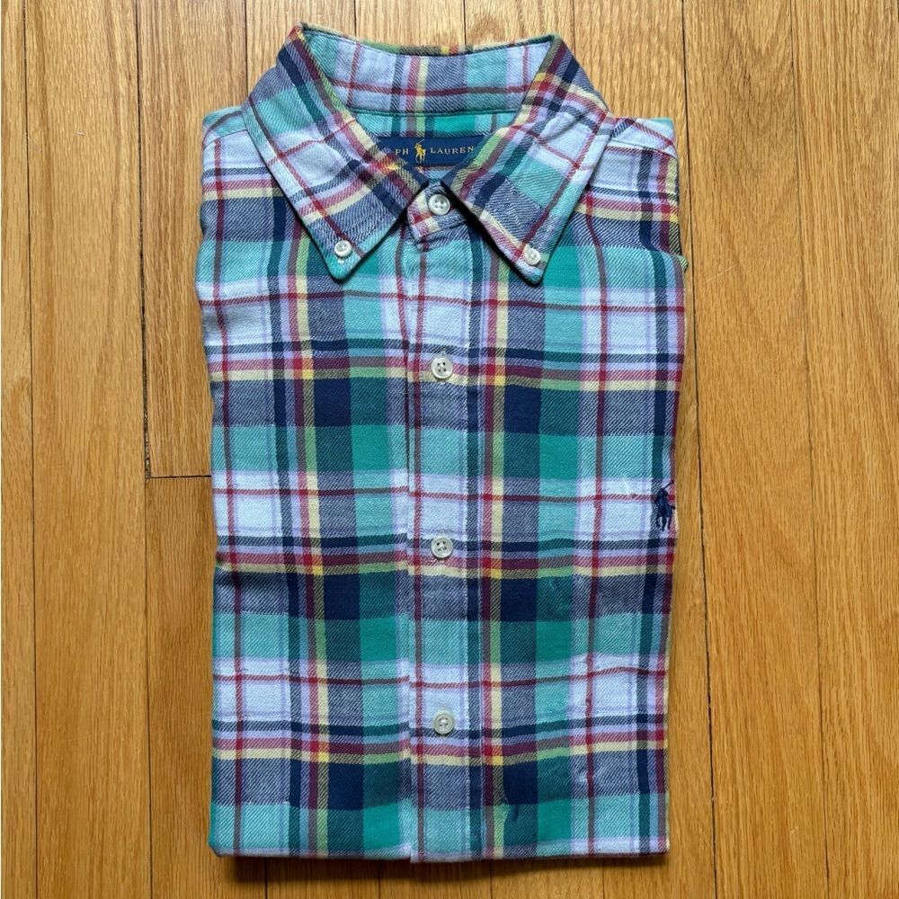 Polo Ralph Lauren Men’s Long Sleeve Lined Flannel Medium Green Blue White Plaid